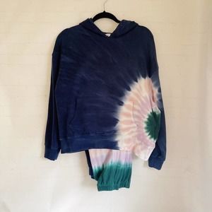 [Wildfox] navy blue tie dye hoodie and jogger suit set womens large